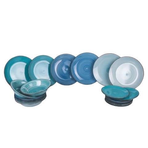 Servizio di piatti 18 pezzi in gres dipinto a mano 6 persone Baita Acqua Ocean Promozione