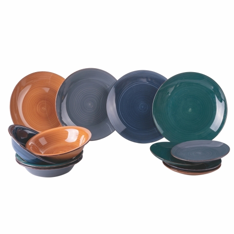 Servizio di piatti 12 pezzi in gres 4 persone Baita Winter Promozione