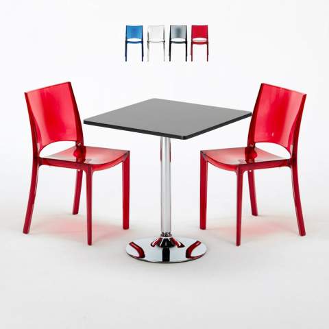 Schwarz Quadratisch Tisch und 2 Stühle Farbiges Polypropylen-Innenmastenset Grand Soleil B-Side Phantom