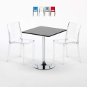 Table Carrée Noire 70x70cm Avec 2 Chaises Colorées Grand Soleil Set Intérieur Bar Café B-Side Phantom Vente