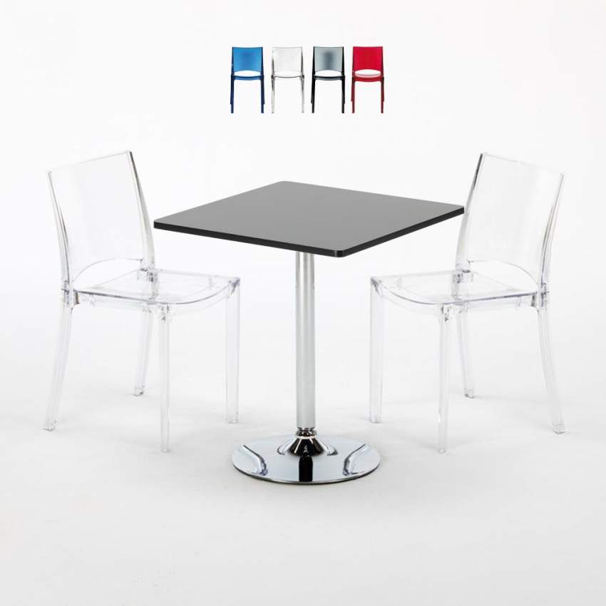 Table Carrée Noire 70x70cm Avec 2 Chaises Colorées Grand Soleil Set Intérieur Bar Café B-Side Phantom Vente Table Carrée Noire 70x70cm Avec 2 Chaises Colorées Grand Soleil Set Intérieur Bar Café B-Side Phantom Vente
