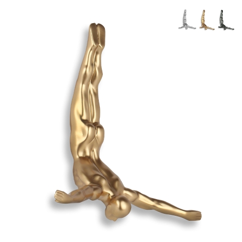 Scultura moderna da parete tuffatore in resina effetto metallo Veda-M Promozione