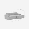 Divano design moderno 3 posti con chaise longue destra in tessuto Toliman 