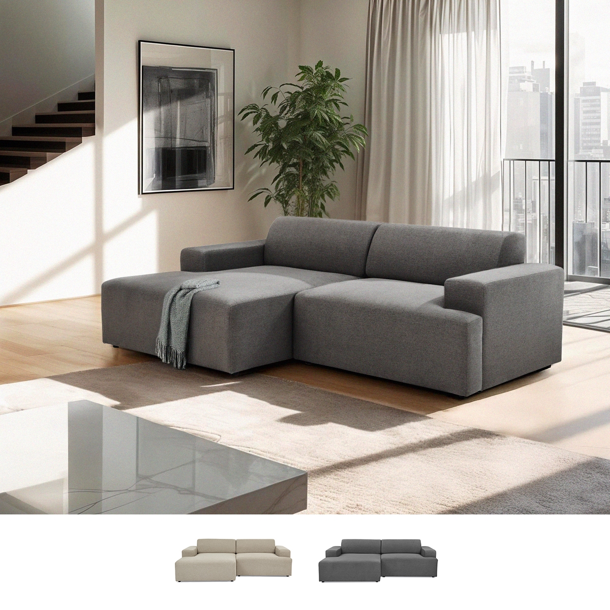 Canapé 3 places avec méridienne gauche design en tissu Seginus Promotion Canapé 3 places avec méridienne gauche design en tissu Seginus Promotion