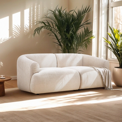 Divano modulare componibile curvo 2 posti in tessuto beige Yuna-2 Promozione
