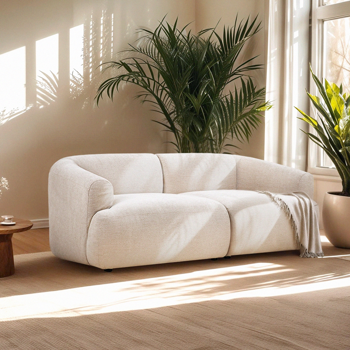Canapé 2 places modulaire incurvé en tissu beige Yuna-2 Promotion Canapé 2 places modulaire incurvé en tissu beige Yuna-2 Promotion