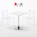 Tavolino Quadrato Bianco 70x70 cm con 2 Sedie Colorate Trasparenti Femme Fatale Demon Vendita