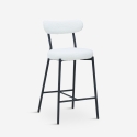 Sgabello alto moderno da cucina con schienale in bouclé bianco Opos Promozione