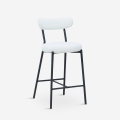 Sgabello alto moderno da cucina con schienale in bouclé bianco Opos Promozione