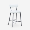 Sgabello alto moderno da cucina con schienale in bouclé bianco Opos Promozione