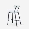 Sgabello alto moderno da cucina con schienale in bouclé bianco Opos Sconti