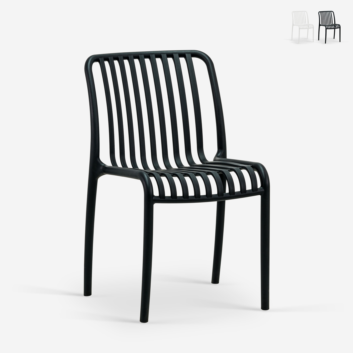Chaise de jardin extérieur moderne en polypropylène blanc noir Sawas Promotion Chaise de jardin extérieur moderne en polypropylène blanc noir Sawas Promotion