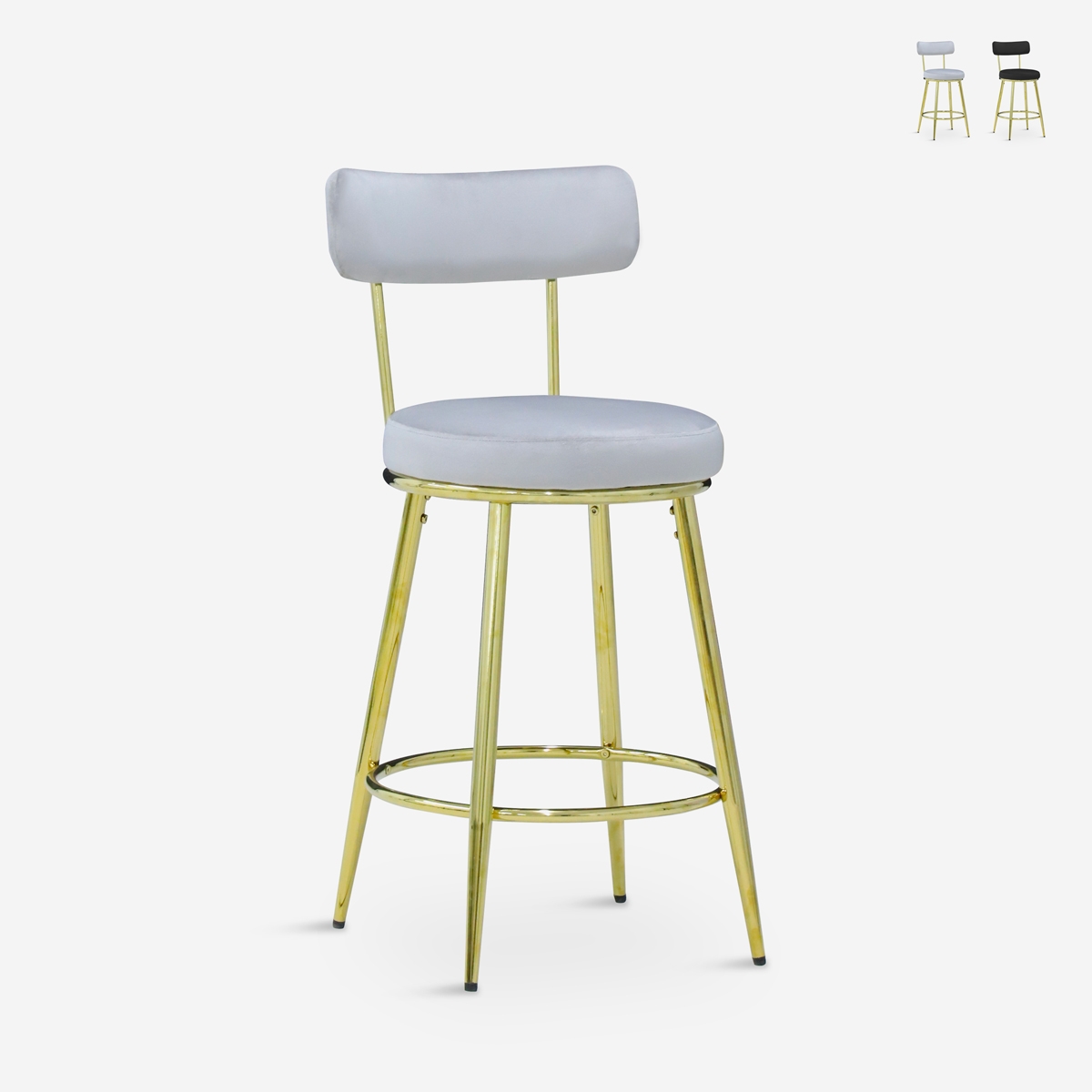 Tabouret de bar et cuisine en velours avec dossier pieds dorés Kraven Promotion Tabouret de bar et cuisine en velours avec dossier pieds dorés Kraven Promotion