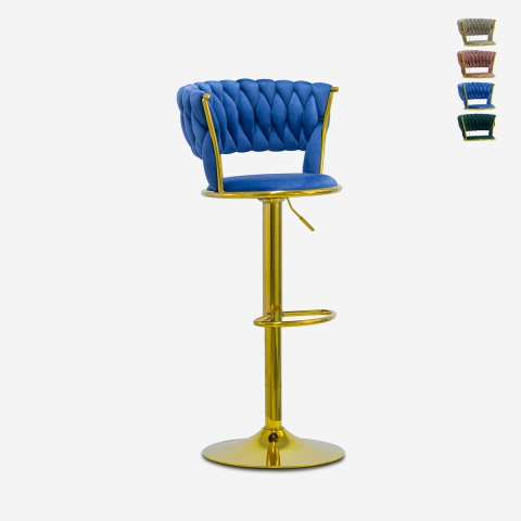 Hocker verstellbar aus goldfarbenem Metall und gewebtem Samt Macaron Aktion