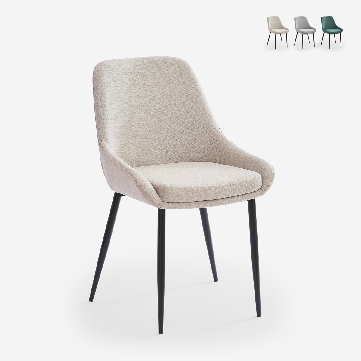 Sedia moderna da cucina in tessuto con gambe in metallo nero Piros Promozione Sedia moderna da cucina in tessuto con gambe in metallo nero Piros Promozione
