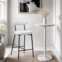Sgabello alto moderno da cucina con schienale in bouclé bianco Opos Vendita