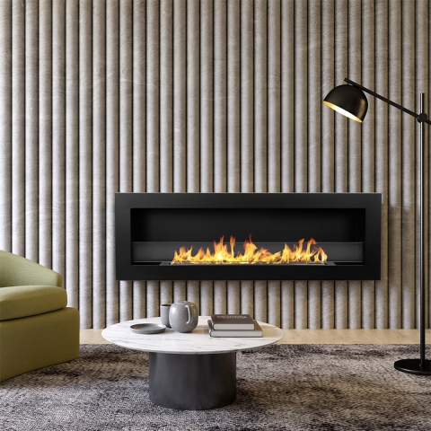 Cheminée bioéthanol encastrable murale biocheminée 120x40 Livorno 120 noir Promotion