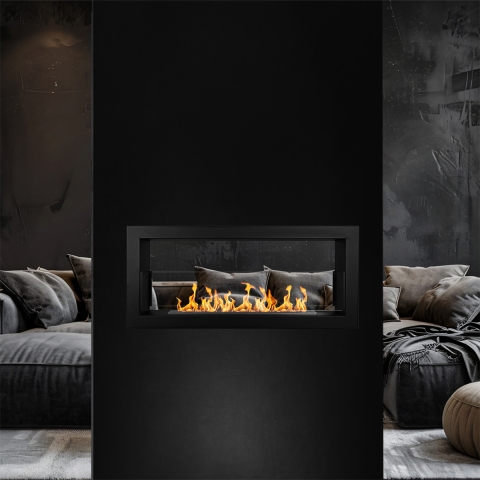 Cheminée à éthanol encastrable double face biocheminée 2 côtés 90x40 Montefalco 90 Promotion