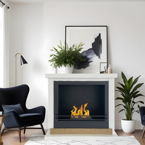 Cheminée bio à bioéthanol biocheminée de sol Stockholm en bois blanc L75xP24xH68 cm Promotion