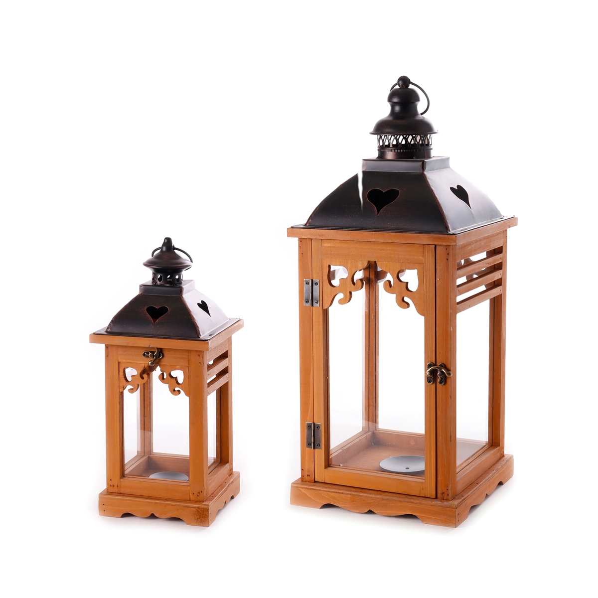 Set 2 lanterne decorative in legno da interno con portacandele Brenta Promozione Set 2 lanterne decorative in legno da interno con portacandele Brenta Promozione