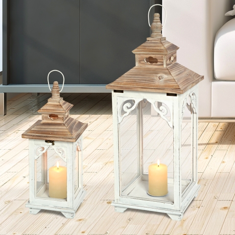 Set 2 Laternen in shabby chic weißem Holz mit Kerzenhalter Copenaghen Aktion