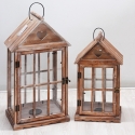 Set 2 lanterne decorative in legno con portacandele shabby chic Ferrante Promozione