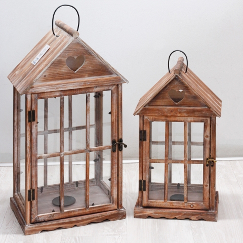 Set de 2 lanternes décoratives en bois avec photophore shabby chic Ferrante Promotion