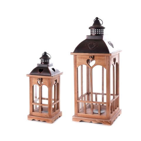 Set 2 dekorative Shabby Chic Laternen aus Holz mit Kerzenhalter Palu Aktion