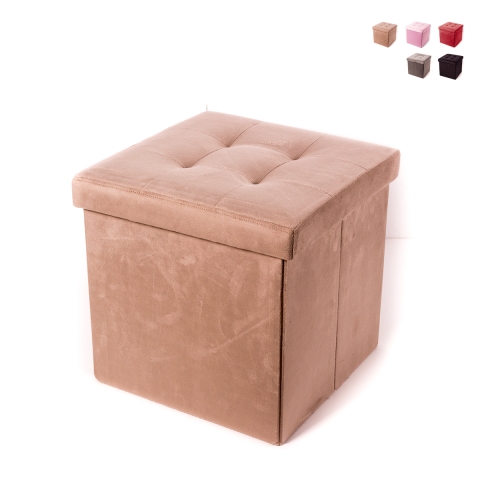 Pouf de rangement carré en velours 38x38cm Elisa Promotion