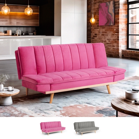 Canapé clic-clac 2 places avec dossier inclinable tissu velours Skata Promotion