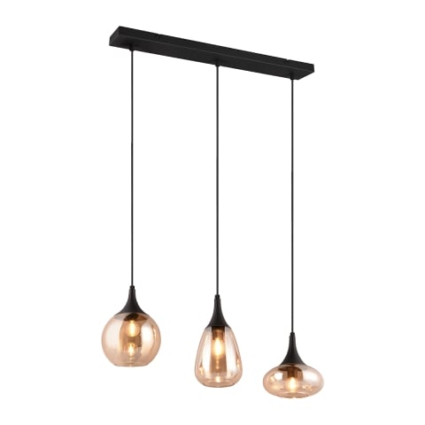 Lampadario a sospensione penisola cucina 3 luci in vetro ambra Tepuk Promotion