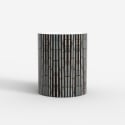 Table basse cylindrique incrustée de nacre blanche noire Ulan Offre