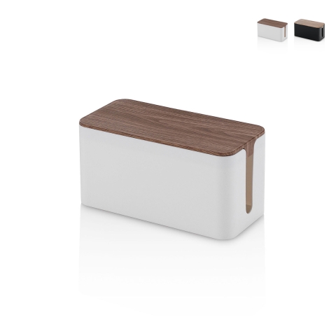 Boîte range-câbles en ABS avec couvercle effet bois Earl Promotion