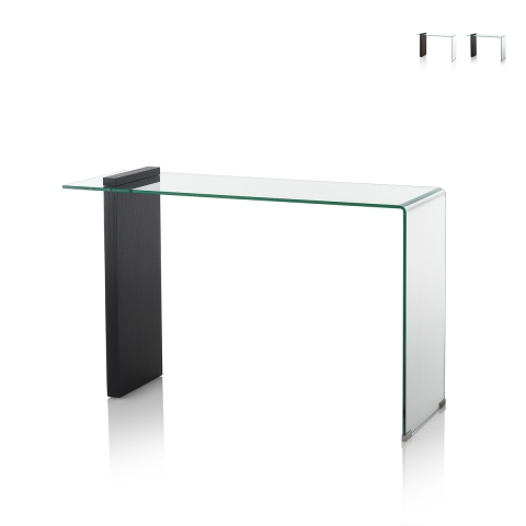 Consolle moderne d'entrée en bois et verre courbé 120x40x75cm Feng M Promotion