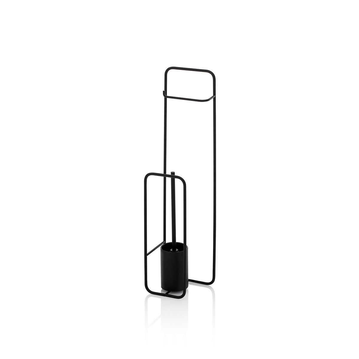 Piantana da bagno WC porta rotolo e portascopino in metallo nero Seiki Promozione Piantana da bagno WC porta rotolo e portascopino in metallo nero Seiki Promozione