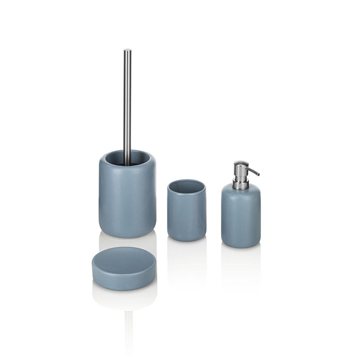 Set accessori da bagno 4 pezzi in ceramica opaca blu Skylar Promozione Set accessori da bagno 4 pezzi in ceramica opaca blu Skylar Promozione