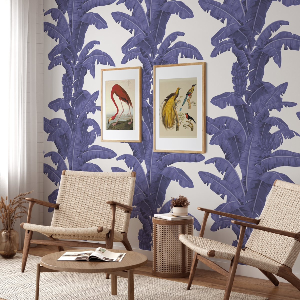 Carta da parati per camera da letto salotto floreale Palme Bianca e Blu Promozione Carta da parati per camera da letto salotto floreale Palme Bianca e Blu Promozione