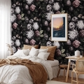Florale Tapete für Schlafzimmer im Shabby-Chic, Dunkles Blumenmuster Aktion