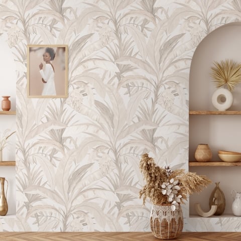 Elegante florale Tapete für Wohnzimmer Bosco Tropicale Beige Aktion
