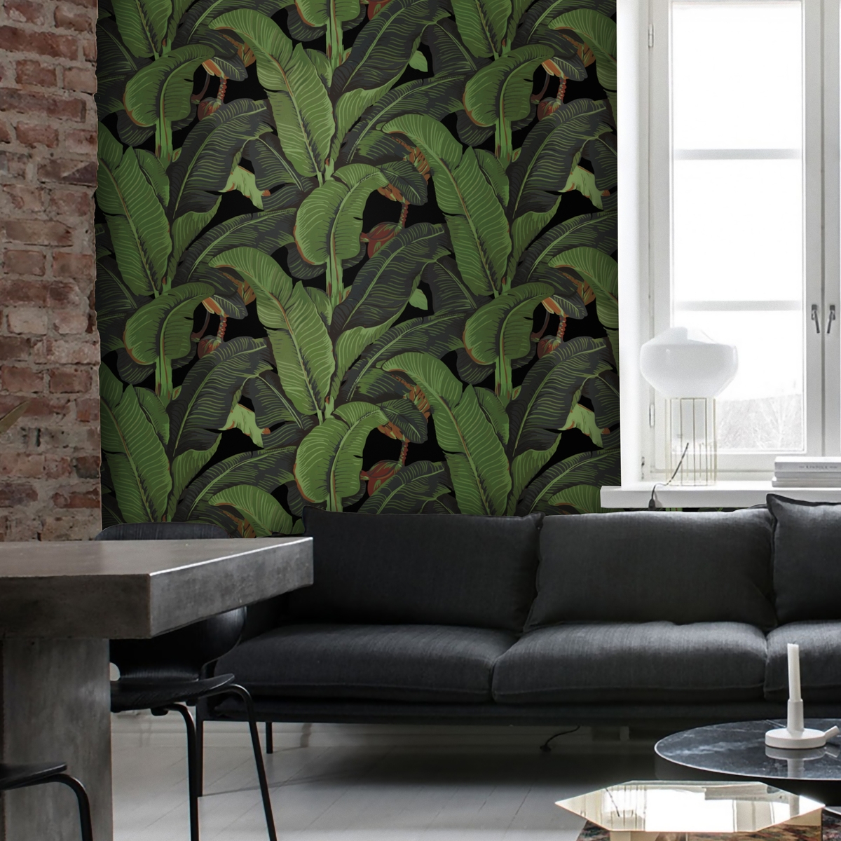 Carta adesiva da parati di design natura giungla Foglia di Banano Nero Promozione Carta adesiva da parati di design natura giungla Foglia di Banano Nero Promozione