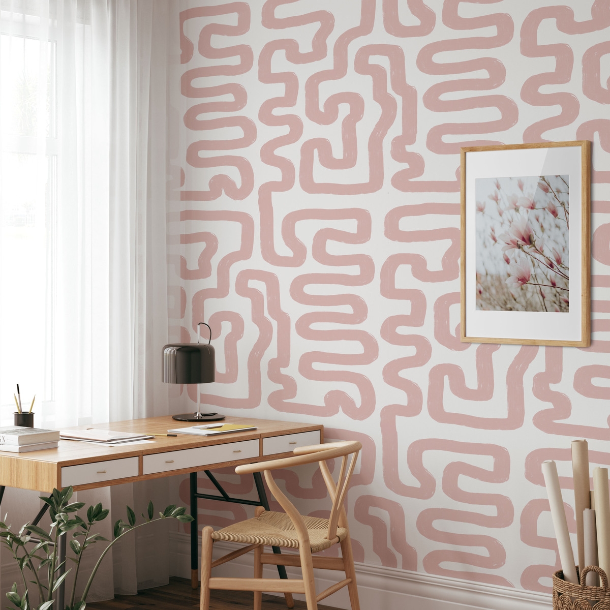Moderne Tapete mit geometrischem Design in Weiß und Rosa Aktion Moderne Tapete mit geometrischem Design in Weiß und Rosa Aktion