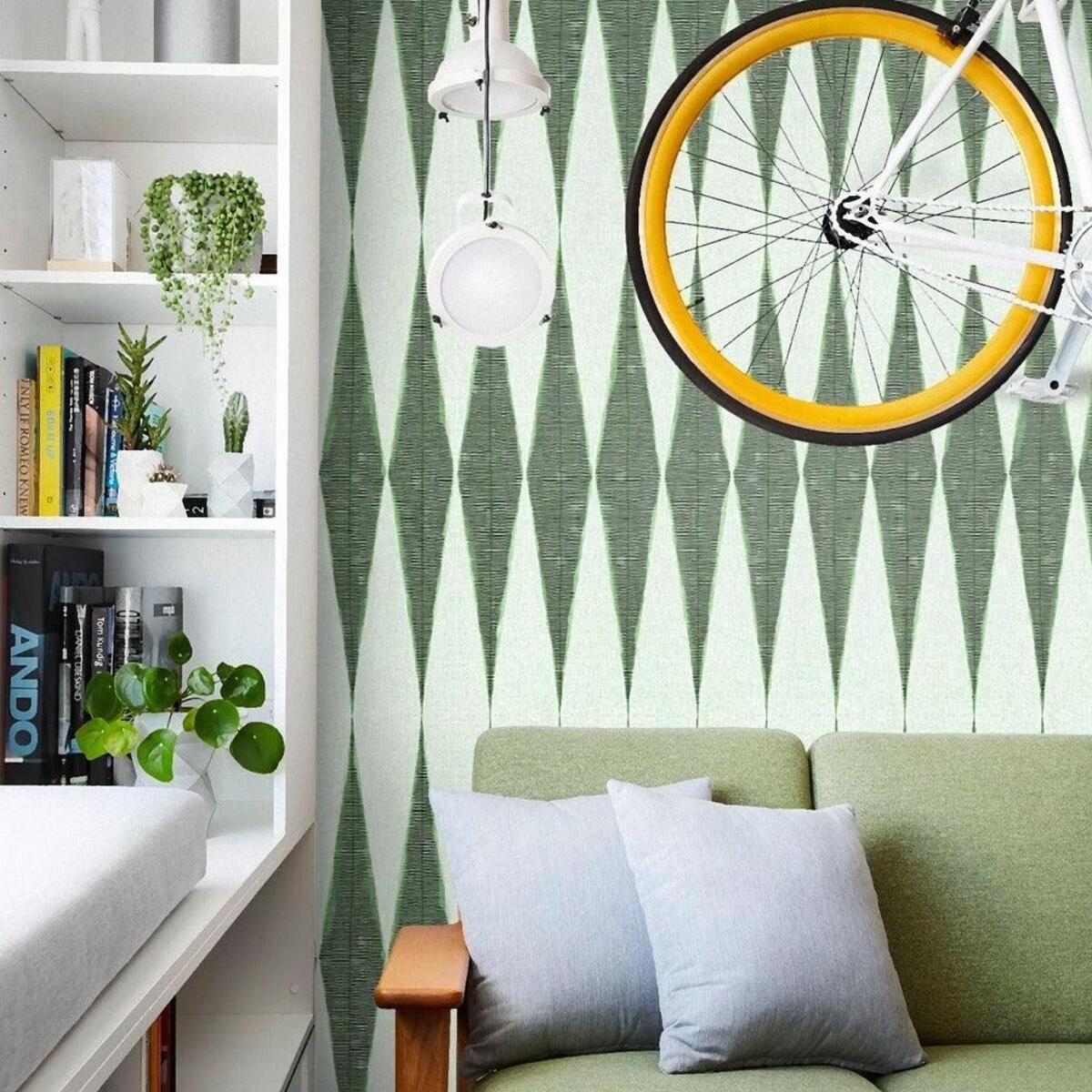 Grüne Tapete mit vintage geometrischem Design für Wohnzimmer Chevron Aktion Grüne Tapete mit vintage geometrischem Design für Wohnzimmer Chevron Aktion