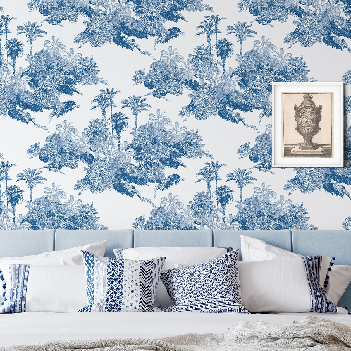 Carta da parati vintage con foresta bianco e azzurro Toile de Jouy Blu Promozione Carta da parati vintage con foresta bianco e azzurro Toile de Jouy Blu Promozione