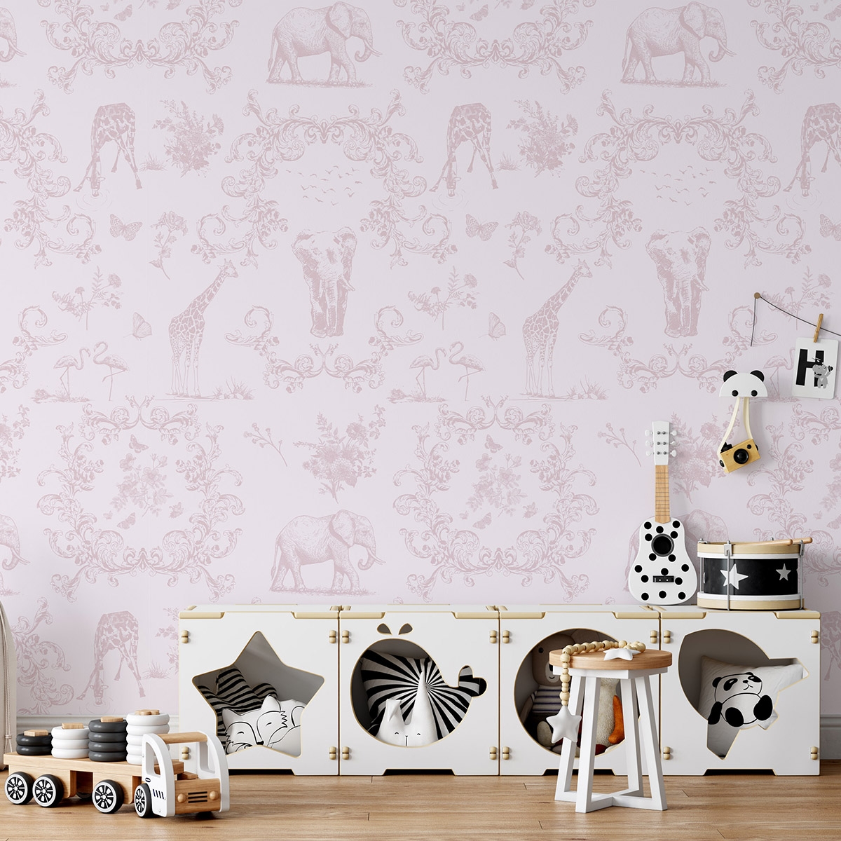 Florale Tapete mit Tieren für Kinderzimmer Rosa Vittoriana Aktion Florale Tapete mit Tieren für Kinderzimmer Rosa Vittoriana Aktion