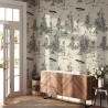 Papier peint forêt vintage noir et blanc Toile de Jouy Ufo Nero Vente