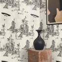 Papier peint forêt vintage noir et blanc Toile de Jouy Ufo Nero Offre
