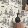 Papier peint forêt vintage noir et blanc Toile de Jouy Ufo Nero Offre
