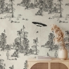 Papier peint forêt vintage noir et blanc Toile de Jouy Ufo Nero Remises