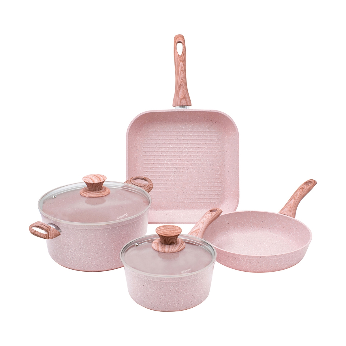 Batterie de cuisine 6 pièces poêle grill pierre rose Stonerose Promotion Batterie de cuisine 6 pièces poêle grill pierre rose Stonerose Promotion