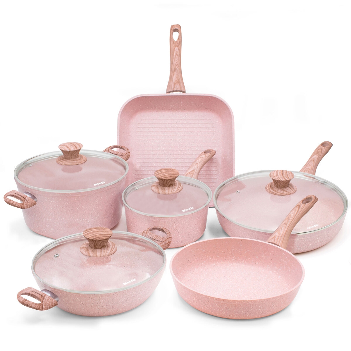 Batteria di pentole a induzione 10 pezzi effetto granito rosa Stonerose Promozione Batteria di pentole a induzione 10 pezzi effetto granito rosa Stonerose Promozione